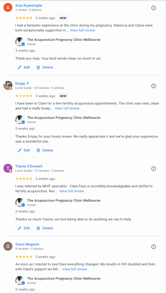 Melbourne Clinic Google Reviews 1 - Acupuncture Pregnancy Clinic Melbourne Clinic Google Reviews 1