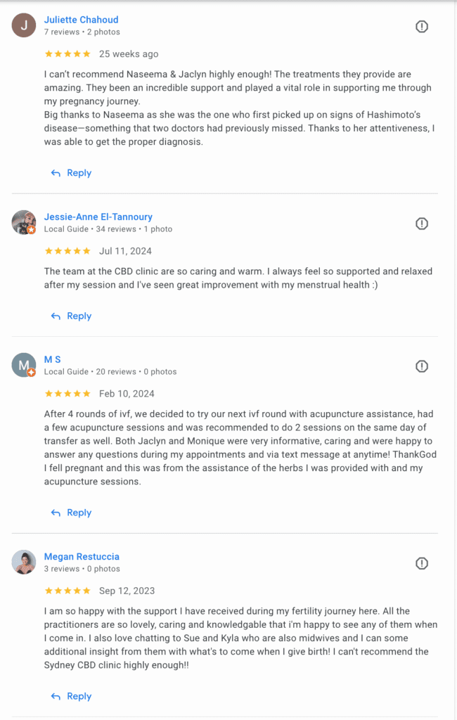 Sydney CBD Clinic Google Review - Acupuncture Pregnancy Clinic Sydney CBD Clinic Google Review