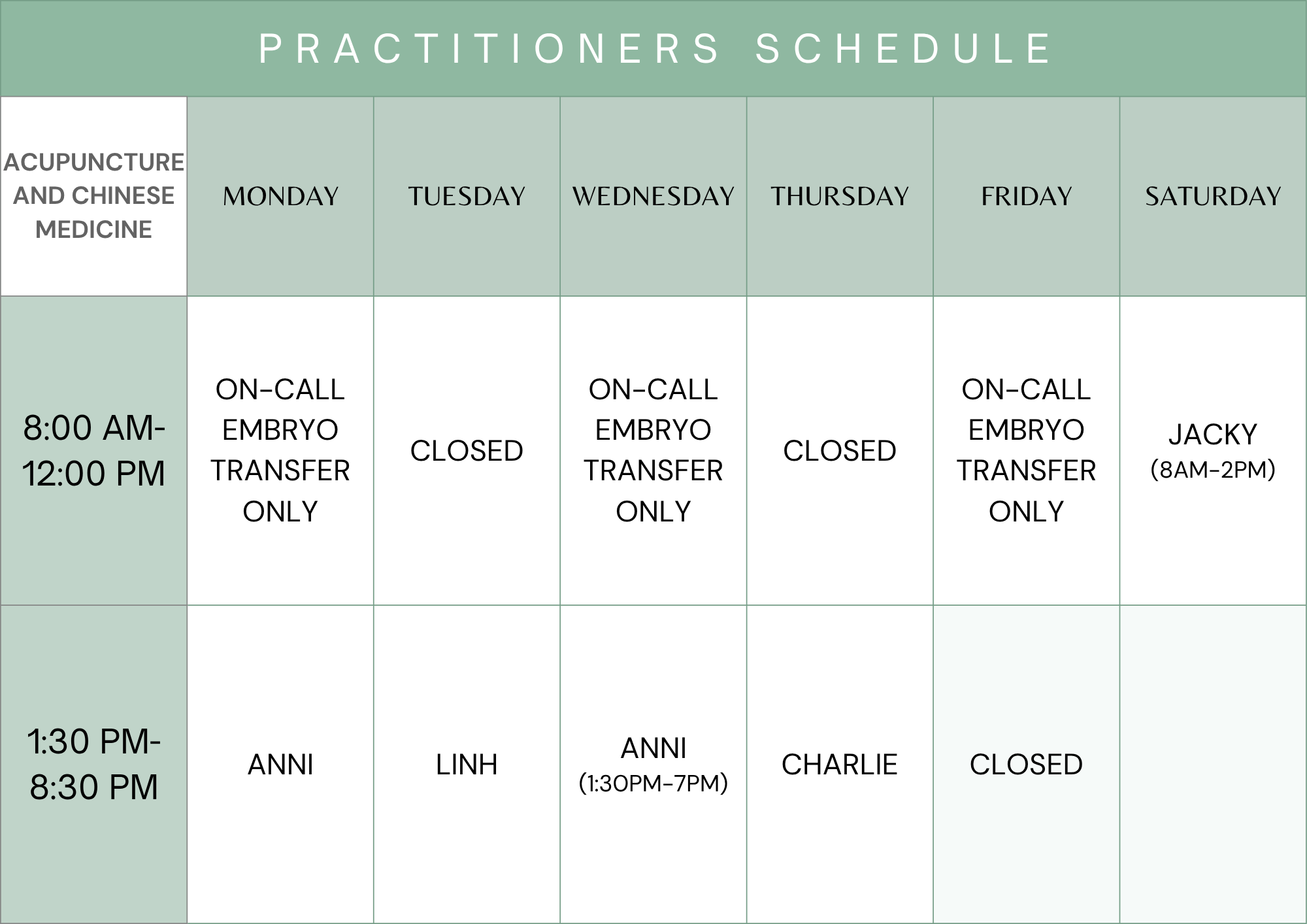 UPDATED SCHEDULE 06112025 - Acupuncture Pregnancy Clinic