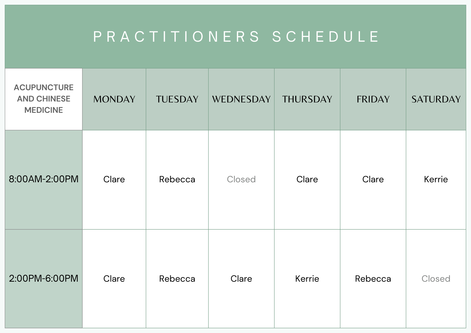 East Melbourne Clinic Schedule